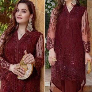 NET Sequins Full Heavy Embroidered 2 Pec Dress (Shirt + Trouser) (Un-Stitched) (CHI-776)