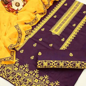 Cotton Heavy Aari Work Embroidered Dress With Chiffon Embroidered Dupatta (Unstitched) (DRL-1587)