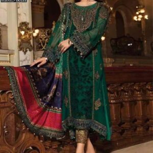 Chiffon Full Embroidery Suit with Digital Printed Silk Dupatta (Unstitched) (CHI-515)
