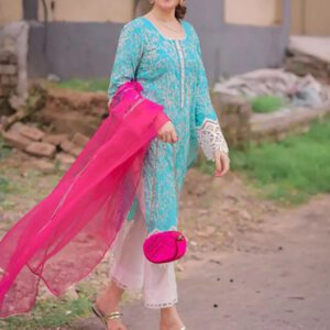 Latest Embroidered Lawn Dress With Bamber Plain Dupatta (Unstitched) (DRL-1503)