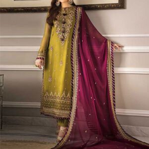 Chiffon Sequence Heavy Embroidered Dress With Chiffon Embroidered Dupatta (Unstitched) (CHI-895)