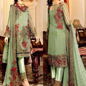 Luxurious Chiffon 3D Flower & Handwork Embroidered Party Wear Dress 2024 (UnStitched) (CHI-708)