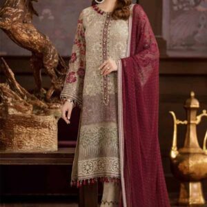 Luxury Embroidered Chiffon Wedding Dress with Four Side Embroidered Dupatta (CHI-475)
