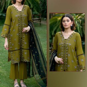 Luxury Embroidered Lawn Dress With Bamber Embroidered Dupatta (Unstitched) (DRL-1584)