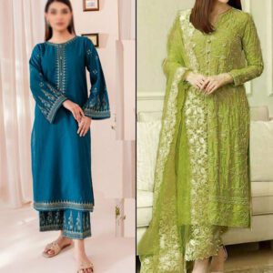 Pack of 2 Deal - Lawn Heavy Embroidered Dress Lawn Embroidery Trouser 2 PCs Suite  (Unstitched) (Deal-101)