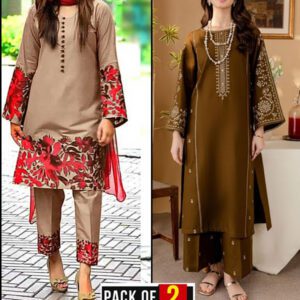 Pack Of 2 - 2 PCs Lawn Embroidered Dress (Deal-98)