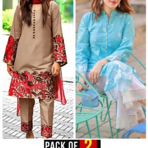 Pack of 2 - Lawn Full Heavy Embroidered 2 PCs Dress (Unstitched) (Deal-90)