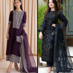 Pack of 2 - Luxury Heavy Embroidered Lawn Dress With Bamber Chiffon EMb. Dupatta (Unstitched) (Deal-108)