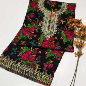 2 PCs Acrylic Marina Digital Printed Summer Multani Dress With EMB Trouser (Unstitched) (DRL-1752)
