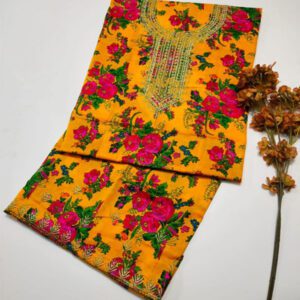 2 PCs Acrylic Marina Digital Printed Summer Multani Dress With EMB Trouser (Unstitched) (DRL-1753)