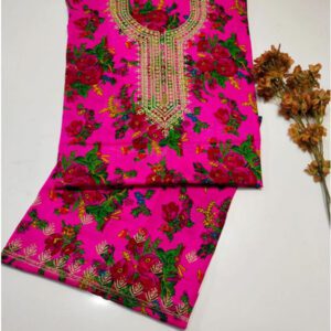 2 PCs Acrylic Marina Digital Printed Summer Multani Dress With EMB Trouser (Unstitched) (DRL-1755)