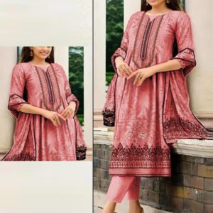 Latest Embroidered Lawn Dress 2024 With Printed Lawn Dupatta (Unstitched) (DRL-1739)