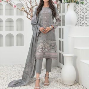 Latest Embroidered Lawn Dress 2024 With Printed Lawn Dupatta (Unstitched) (DRL-1740)