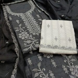 Black Paper Cotton Heavy Embroidered Dress With EMB Dupatta & EMB Trouser (Unstitched) (DRL-1745)