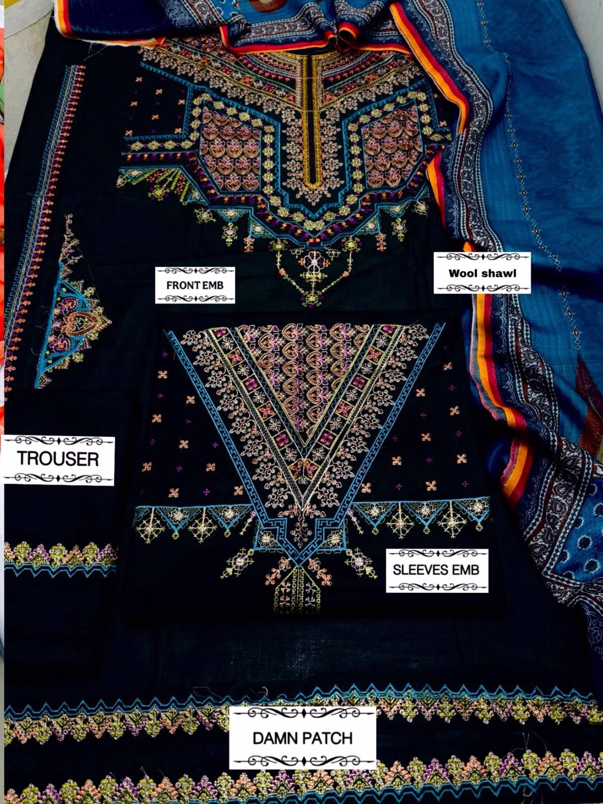 ZARA SHAHJAHAN | 3PC Premium Dhank Collection | Embroidered with Pashmina Shawl (RH) - Image 4