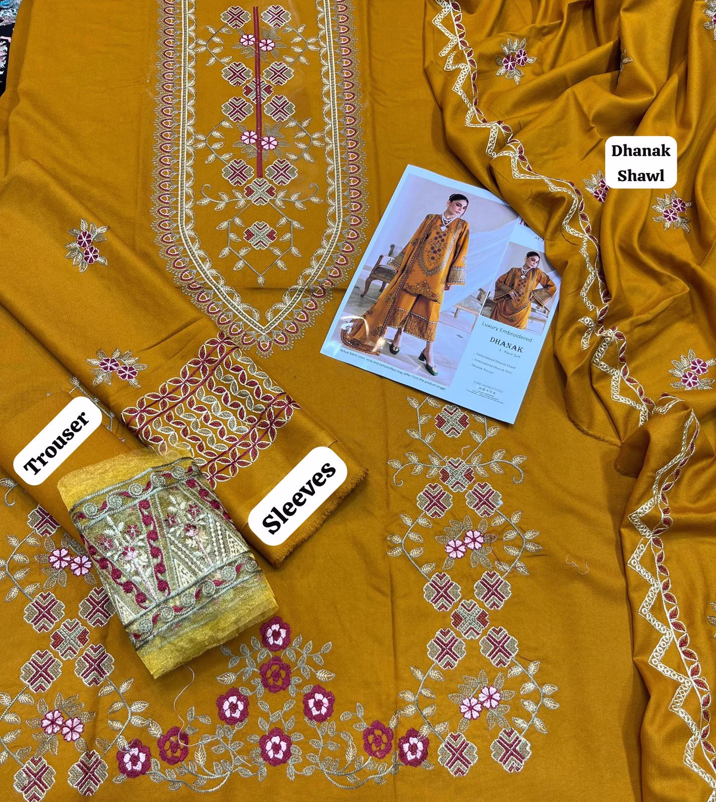 MARJAN | 3PC Premium Dhanak Suit | Embroidered Shawl (ROR) Edition - Image 3