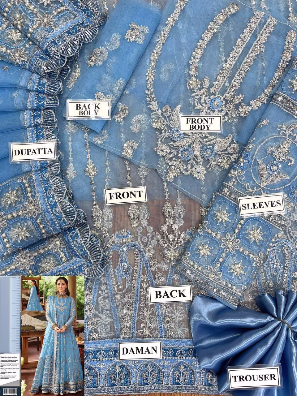 Afrozeh Luxury Net Maxi | Hand-Embellished Embroidered 3PC Unstitched (SHA) - Image 5