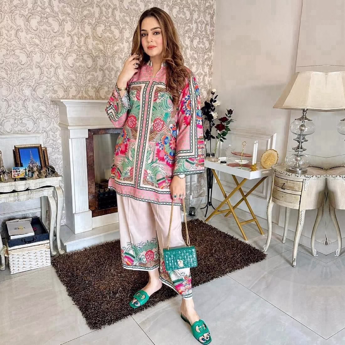 Premium Shamooz Silk Printed Unstitched 3PC Suit | Luxury Festive Wear (SHA)