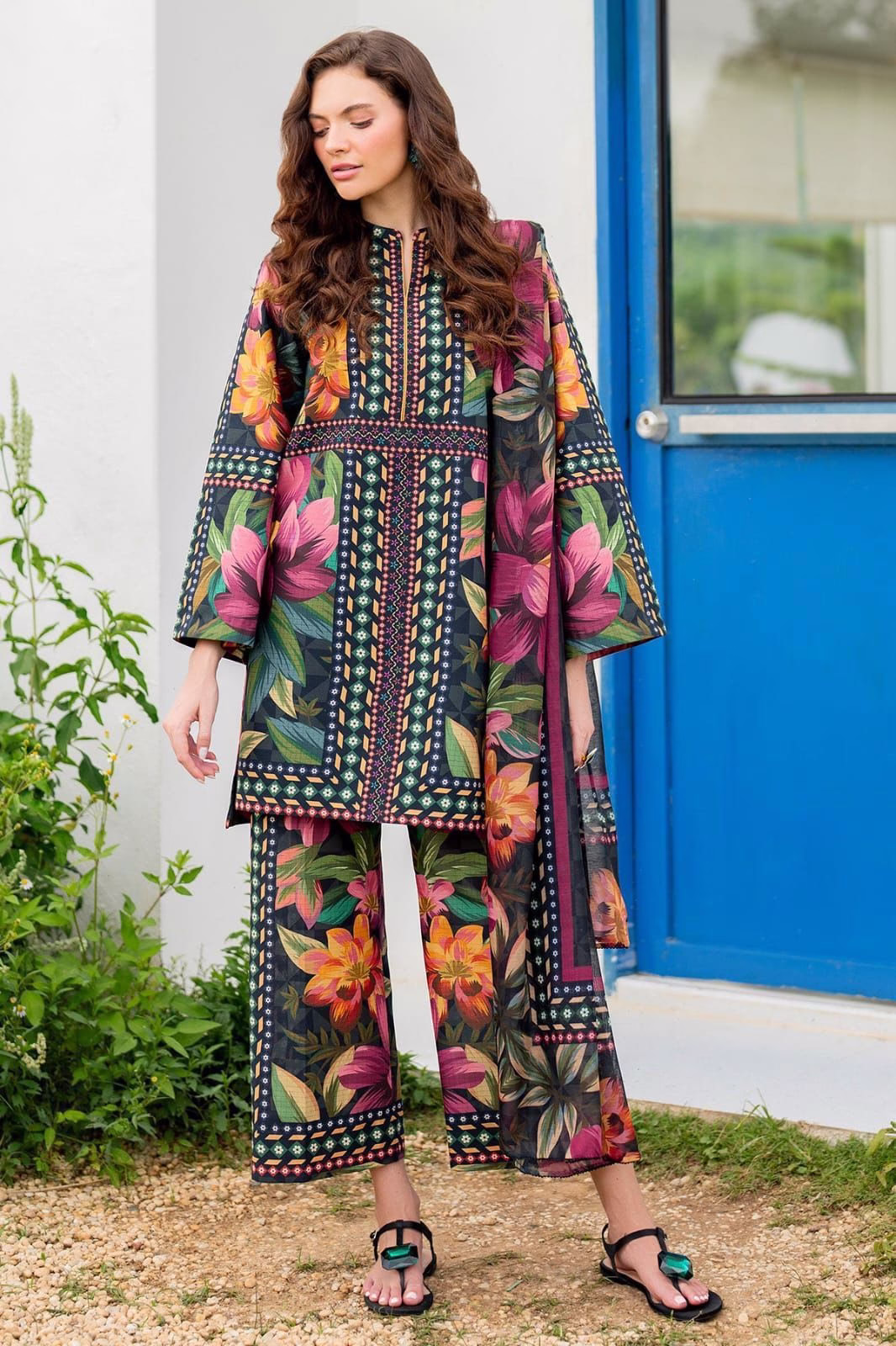 Premium Shamooz Silk Printed Unstitched 3PC Suit | Luxury Festive Wear (SHA)