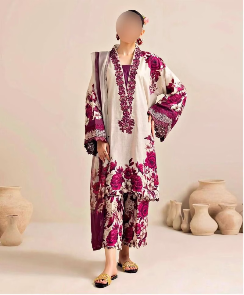 Premium Shamooz Silk Printed Unstitched 3PC Suit | Luxury Festive Wear (SHA)