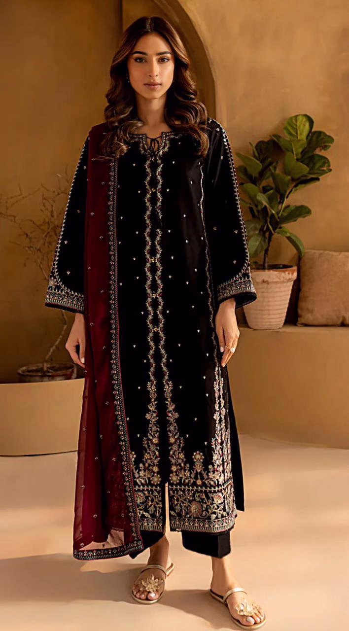 Batik Winter Collection | Dhanak 3PC Embroidered Suit with Shawl (ROR)