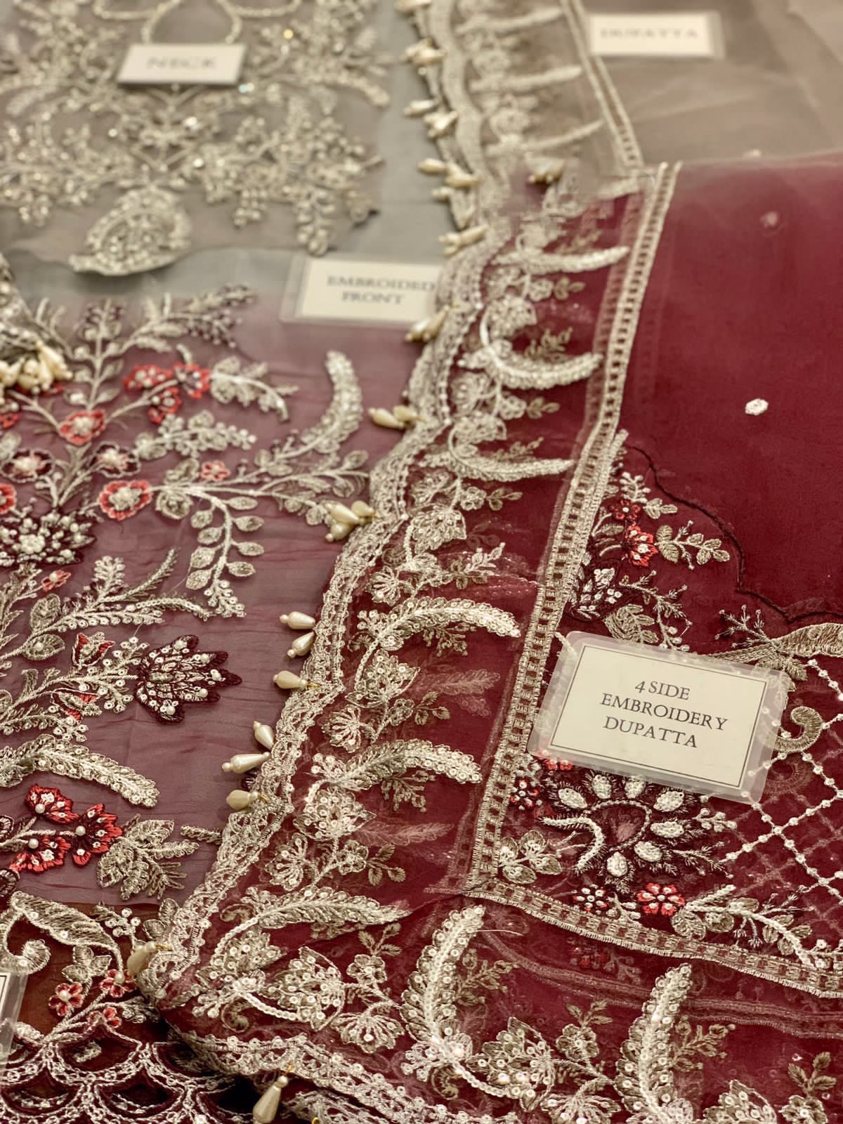 MARIA B | Luxury Organza Tie & Dye 3PC | Spangle & Hand Embellishment (BSF) - Image 6