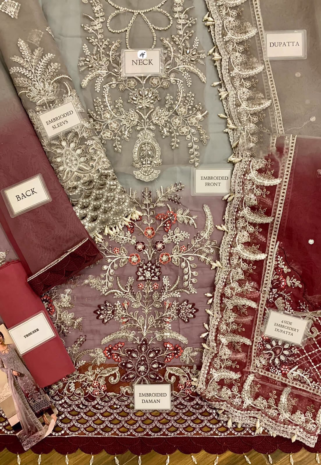 MARIA B | Luxury Organza Tie & Dye 3PC | Spangle & Hand Embellishment (BSF) - Image 5