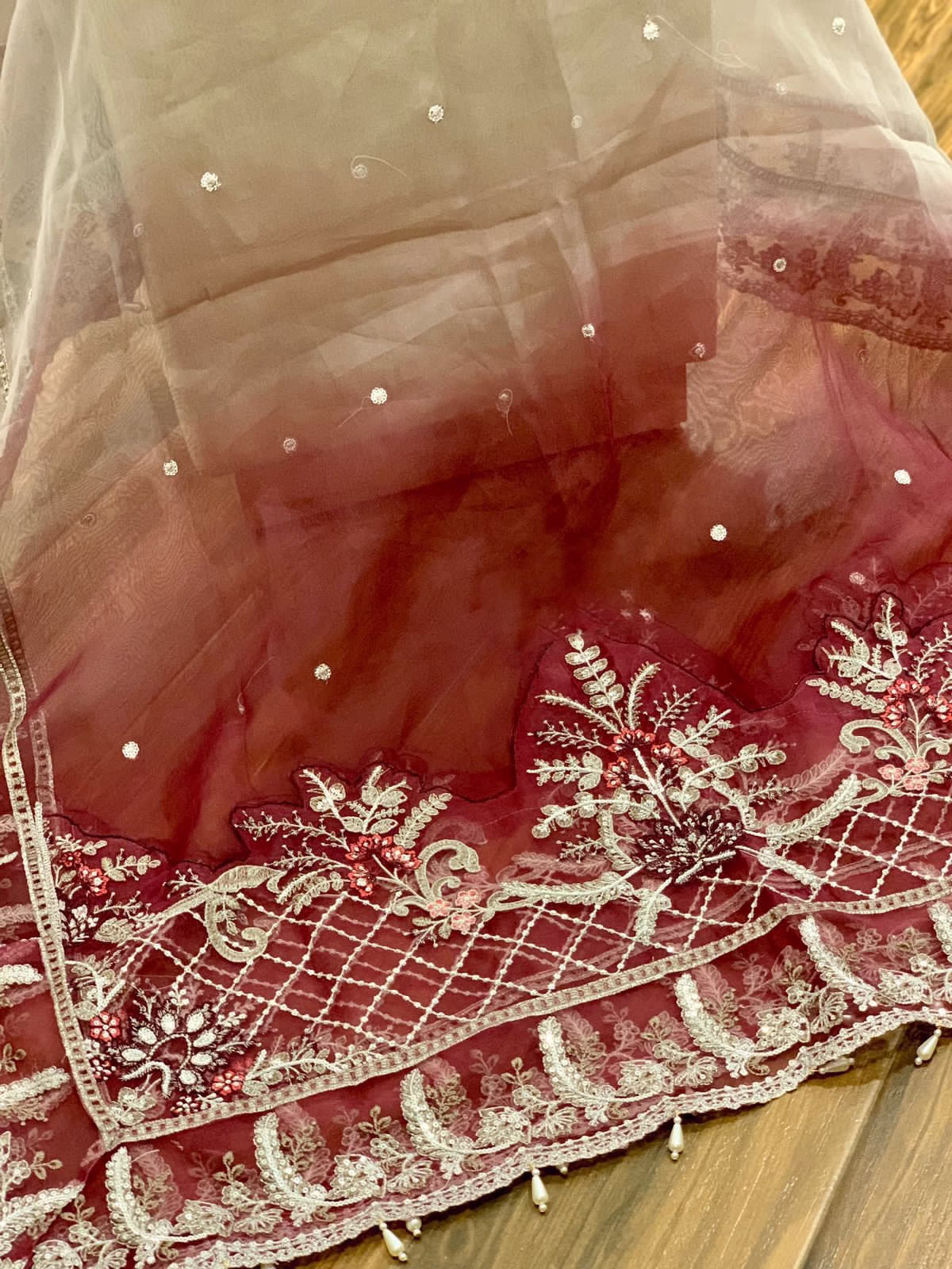 MARIA B | Luxury Organza Tie & Dye 3PC | Spangle & Hand Embellishment (BSF) - Image 8